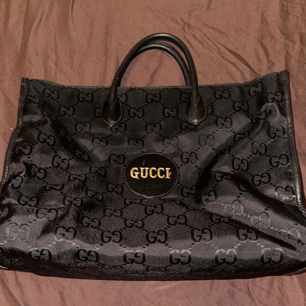 Gucci Black Monogram Tote with Gold Logo